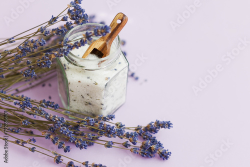 Lavender sugar on purple background