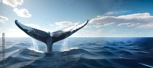 A giant whale is showing its tail in ocean with sky background © Sanjay