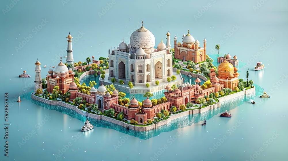 Charming india render captures iconic spots and vibe of this city in cute isometric style, Generated by AI