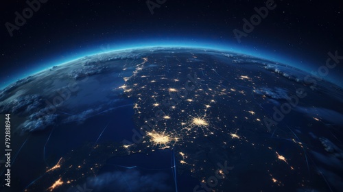 Nightly planet Earth in dark outer space.