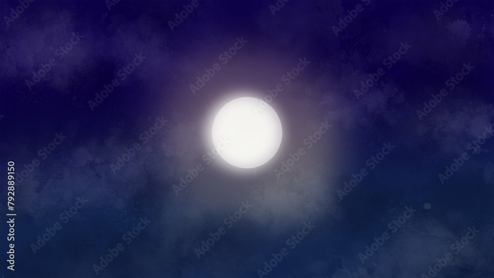 夜空に光る月のイラスト