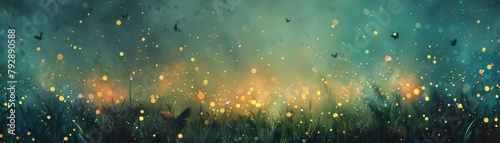 Mystical fireflies dance in a moonlit forest photo