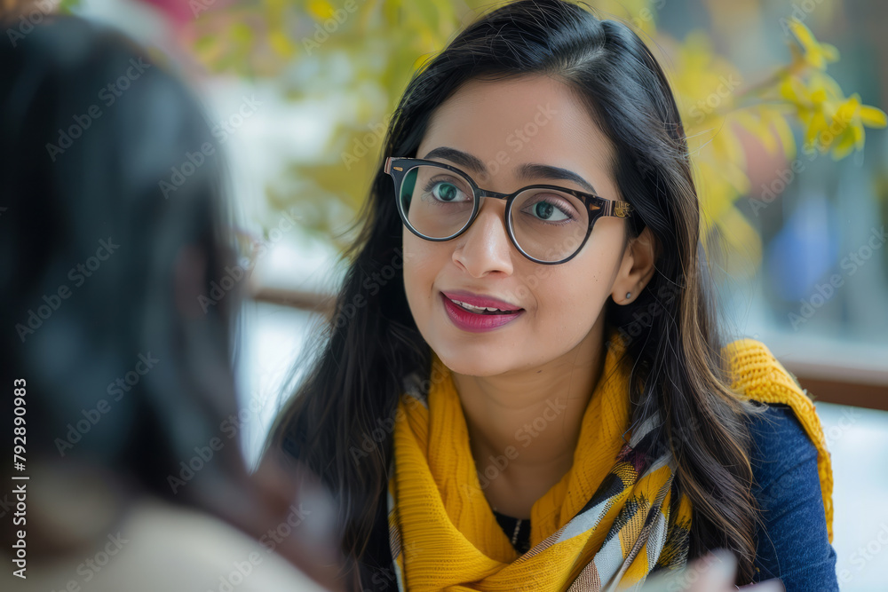 A welcoming Indian businesswoman holds a conversation with a job candidate during an office interview, demonstrating her amiable nature and adeptness in assessing candidates. A welcoming Indian businesswoman holds a conversation with a job candidate during an office interview, demonstrating her amiable nature and adeptness in assessing candidates.