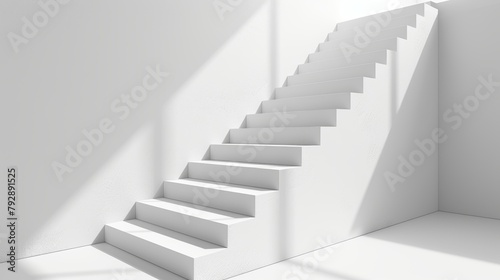 Realistic white staircase mockup  interior design element. Modern illustration of abstract concrete stairs. A symbol of business success  career growth  competition for success.
