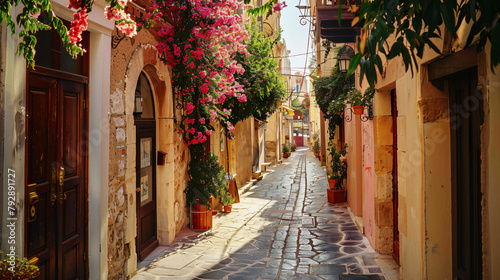 Beautiful street in Rethymno Crete Greece.
