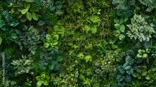 Top view green moss forest nature texture background. AI generated image