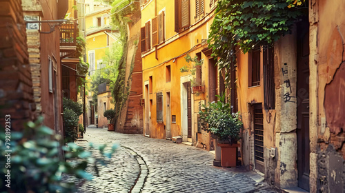 Beautiful street in Trastevere district in Rome Italy.