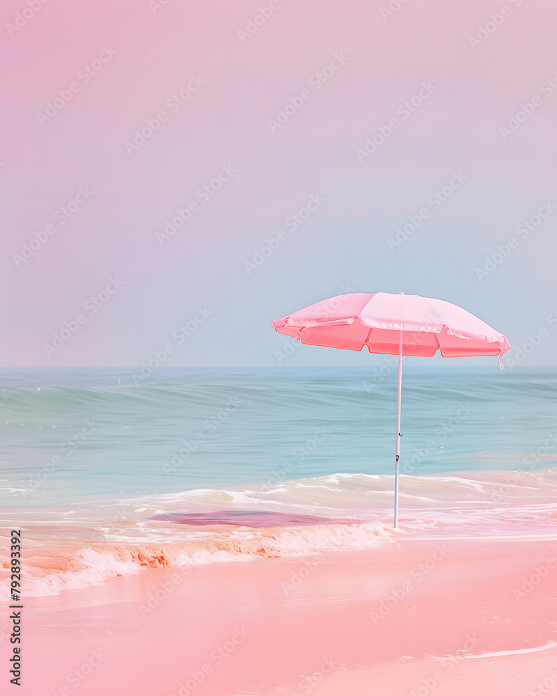 PInk coaster area with umbrella and decoration in the beach with no people 