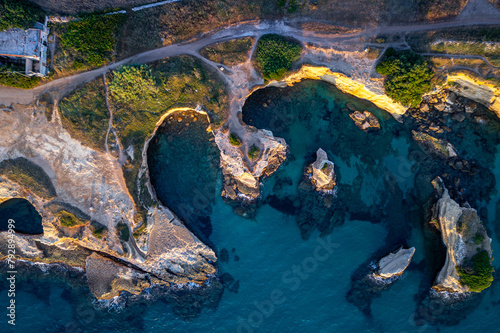 view at dawn of the Faraglioni of S. Andrea, Melendugno, Lecce, Puglia