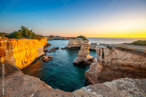 view at dawn of the Faraglioni of S. Andrea, Melendugno, Lecce, Puglia