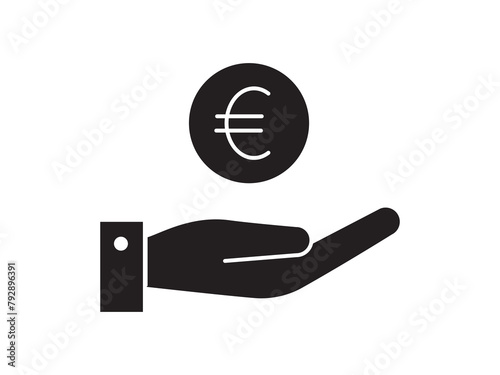 Coin on hand, money icon for business. Simple symbol line flat design.