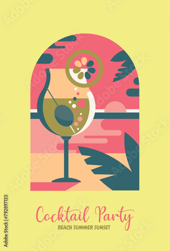 affiche pour festival, soirée cocktail, cocktail party, couché de soleil, concert, été, club, camping, vacances, discothèque, bar, pub, mock up