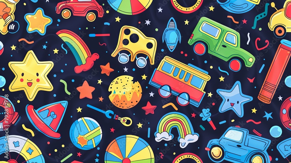 seamless pattern with cars with stars and rainbow