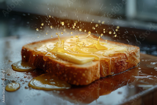 An image of butter melting on hot toast, softening and spreading as heat transfers from the bread. 3 photo
