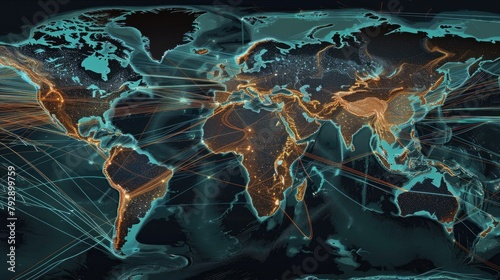 Visualize a world map intricately connected with logistics routes, representing the vast global supply chain network