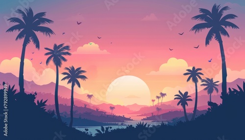 "Sunset Palms: Retrofuturistic Tropical Vibes"
