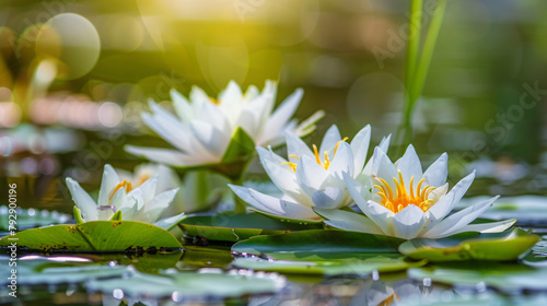 Beautiful water lily flowers in the lake .