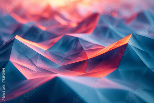 A scene showing a digital wallpaper design with waves of asymmetrical triangles that seem to ripple photo