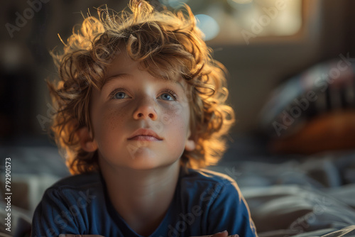 A photograph of a child relaxing and meditating, preparing mentally for the challenges of a new scho photo