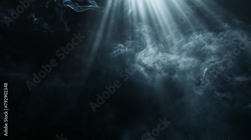 Mystical Light Rays Through Smoke. Generative AI photo