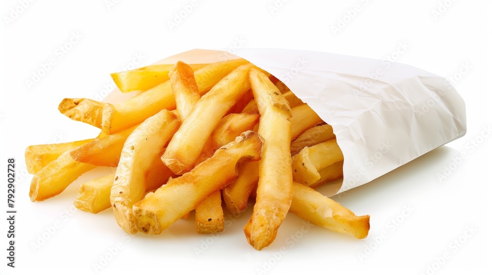 Delicious French fries in white paper Delicious French fries in white paper
