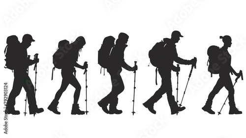 silhouettes of people hiking