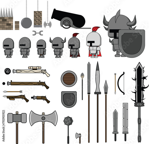 Character set: Knight with weapons For use as NPCs or monsters for use in designing 2D games.