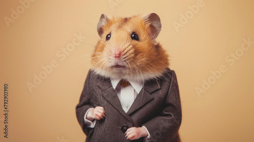 Anthromophic friendly hamster wearing suite formal business studio shot 