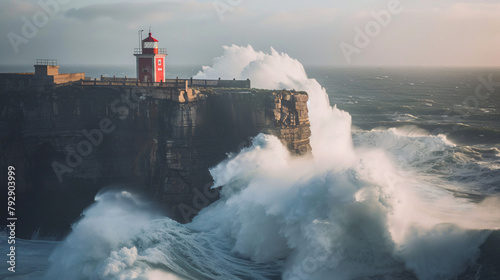 Big ocean waves on the coast of Nazare Portugal. 