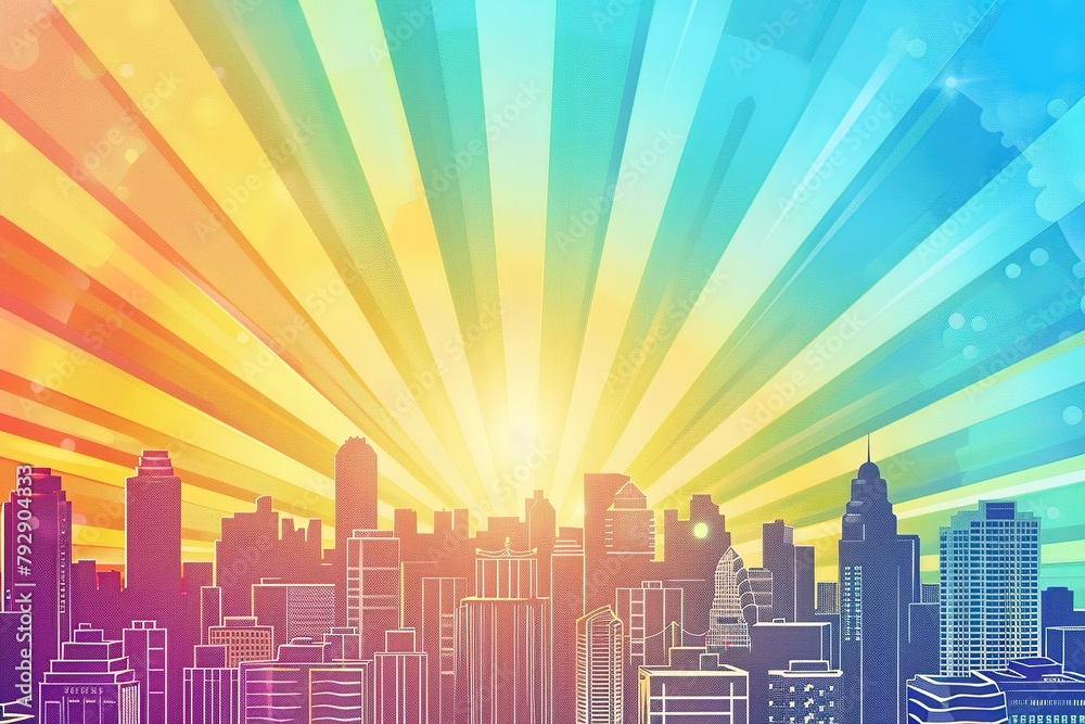 Colorful comic scene background with city