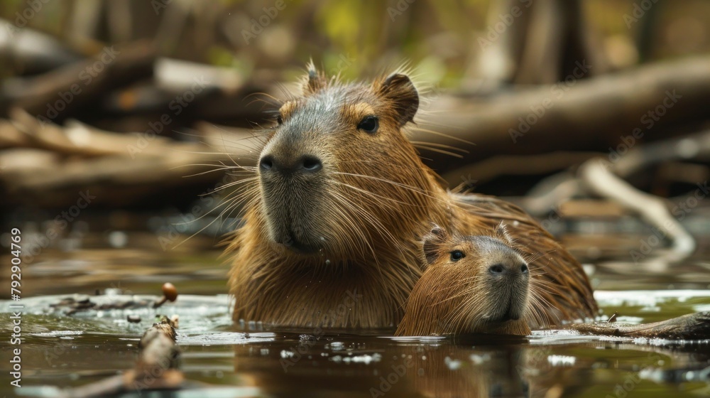 beautiful group of capybaras in a lake with day sticks in high resolution beautiful group of capybaras in a lake with day sticks in high resolution