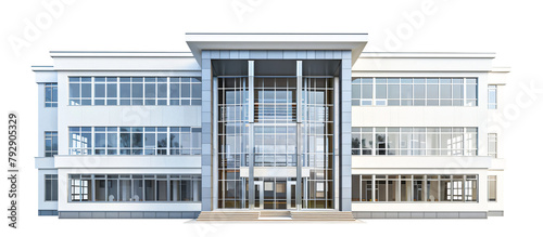 Modern school building isolated, transparent urban town workplace cityscape government office background for architecture concept element, university library design, public institution infrastructure