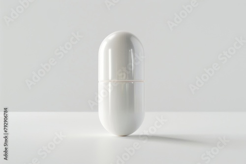 A single white pill with a glossy finish, centered on a white background. photo