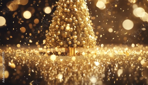 'Golden confetti Glittering Tree Illustration Christmas glistering holiday decoration winter decorate season vignetting circle bubble christma'