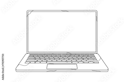 Continuous line drawing of a computer monitor. Linear background of laptop sign. Continuous line drawing.