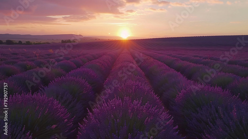 Blooming lavender fields at sunset in Valensole Proven