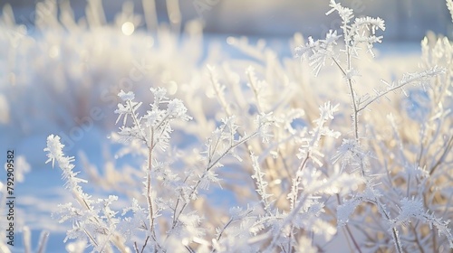 Frost-Covered Winter Flora Basking in Sunlight