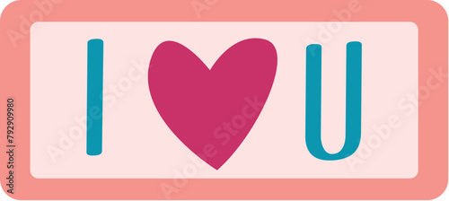 metal plaque with the writing I love you and drawn with a little heart, Valentine's Day vector graphics, ideal for greeting cards, stickers, tags, sublimation, scrapbooking, decorations