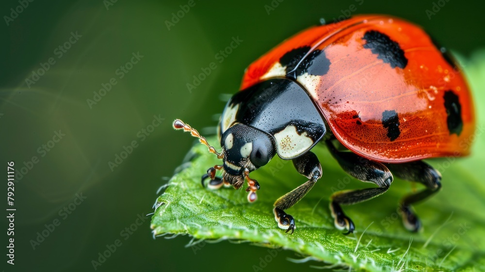 beautiful ladybug on a leaf with blurred background in high resolution