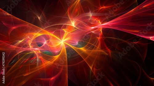 Vibrant Digital Abstract Fractal Artwork with Fiery Colors