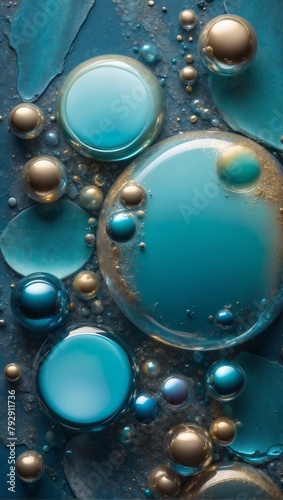 Enigmatic Elegance, Iridescent Paint Texture Infused with Floating Bubbles, Crafting a Captivating Backdrop