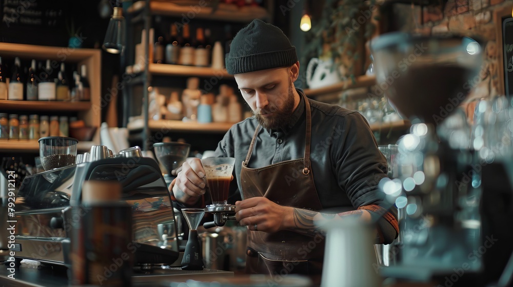 A barista serving a coffee A barista serving a coffee