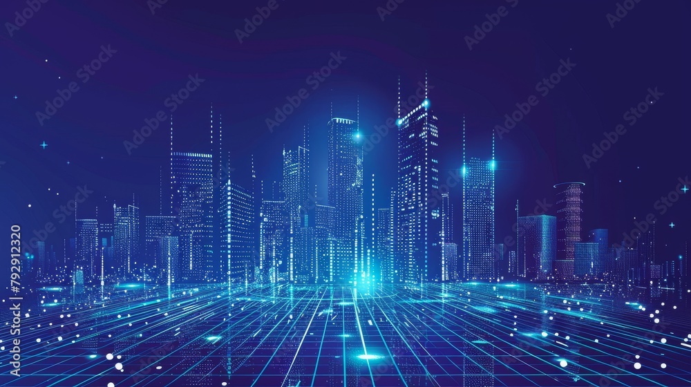 The concept of a technology-based binary city; a modern-style digital building; an abstract representation of technology
