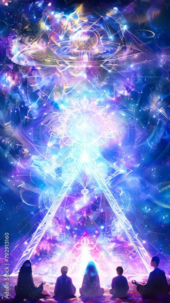 Beings of light meditating around a pyramid of wisdom Beings of light meditating around a pyramid of wisdom