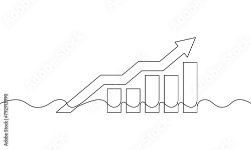 Continuous line drawing of graph. Illustration vector of arrow up. Single line art of bar chart. Object one line of business growth. Sign symbol of increasing arrow