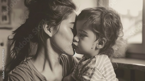 Mom comforting her child after a scrape, a kiss making everything better