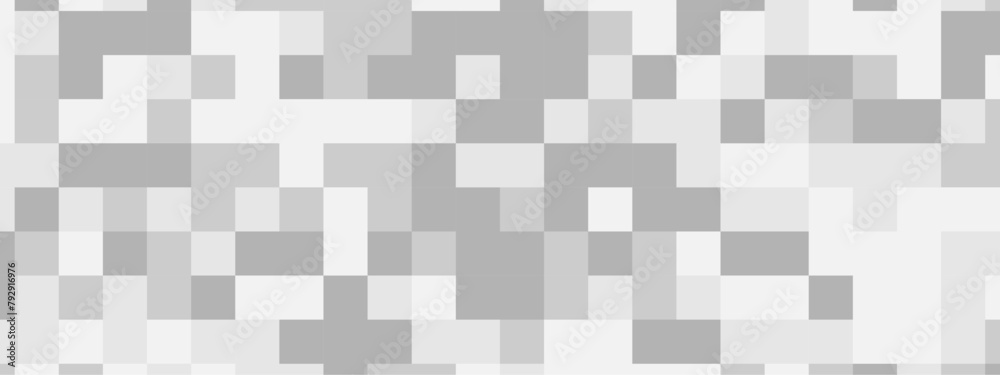 Seamless pattern with squares. Abstract pixel and cube background. Vector digital mosaic pattern. White and gray light elements tile art backdrop.