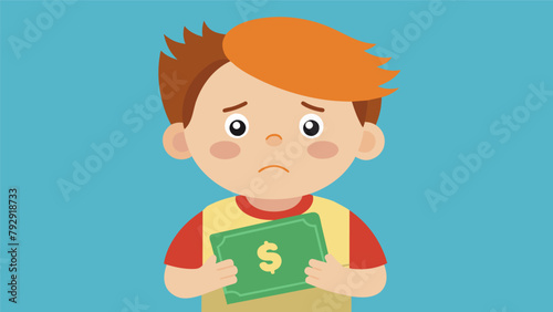 A child nervously handling their first responsibility allowance feeling the weight of their growing responsibilities and determined to use it