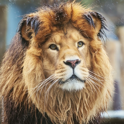 O Poder do Rei: Um Leão Majestoso Molhado