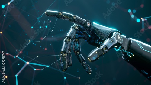 Artificial intelligence concept with a robot hand and symbol AI with a futuristic element